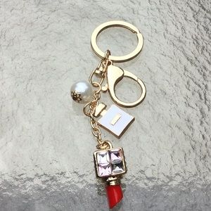 lipstick charm pearl keychain handbag jewelry